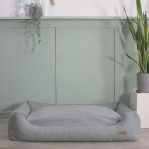 BUDDY. Hundebett mit Rand - grau/blau - aus recycelten Materialien